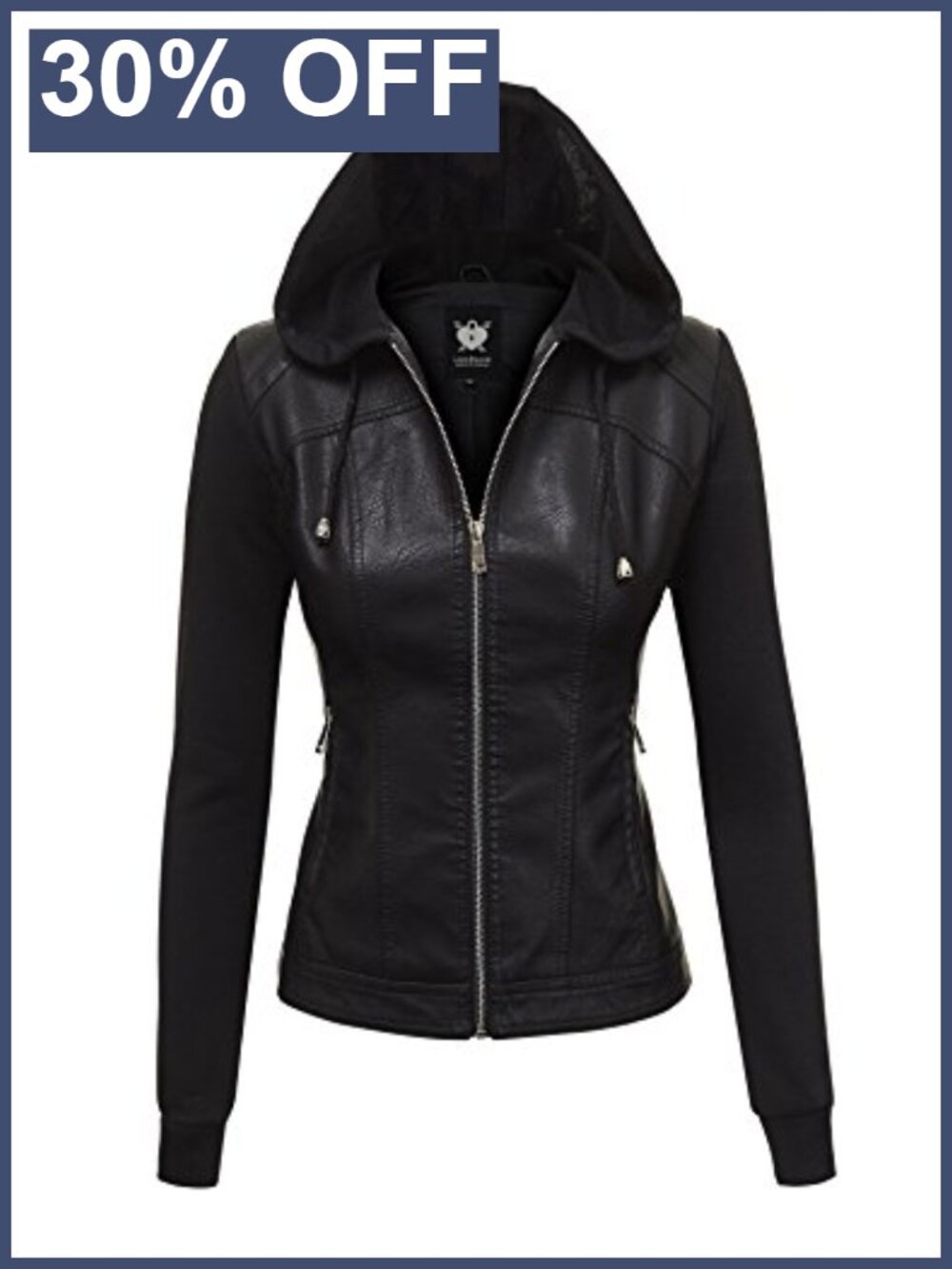 Faux Leather Moto Biker Jacket Aviator Hooded Zip Coat